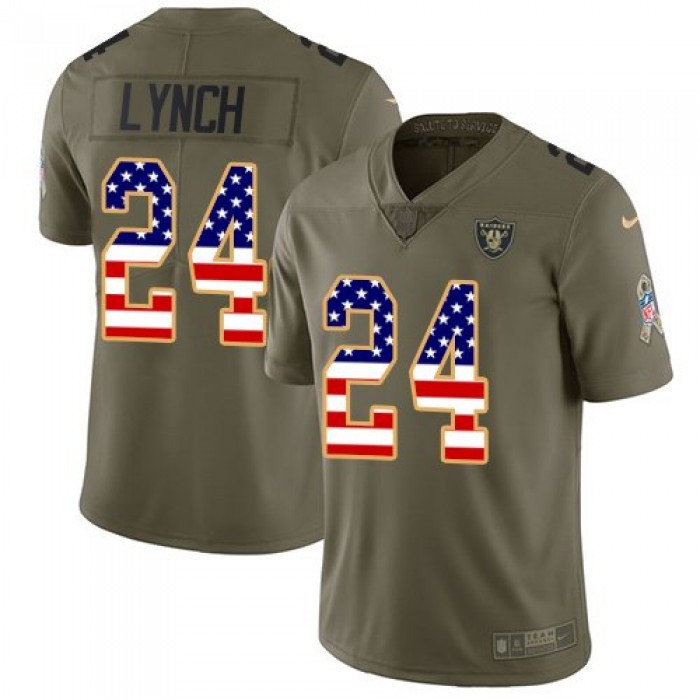 Youth Nike Oakland Raiders 24 Marshawn Lynch Olive USA Flag Stitched NFL Limited 2017 Salute to Service Jersey