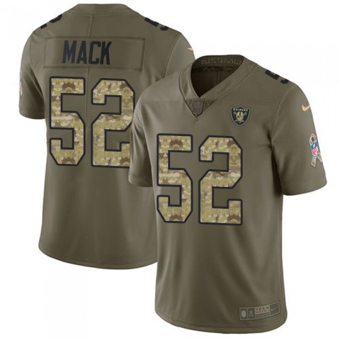 Youth Nike Oakland Raiders 52 Khalil Mack Olive Camo Stitched NFL Limited 2017 Salute to Service Jersey