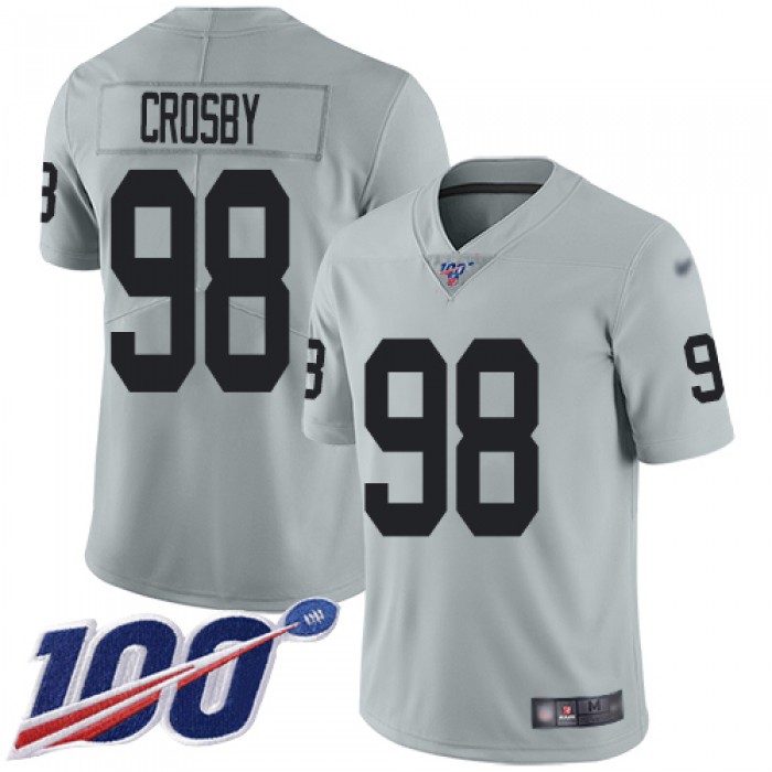 Youth Oakland Raiders #98 Maxx Crosby Silver Limited 100th Season Inverted Legend Football Jersey
