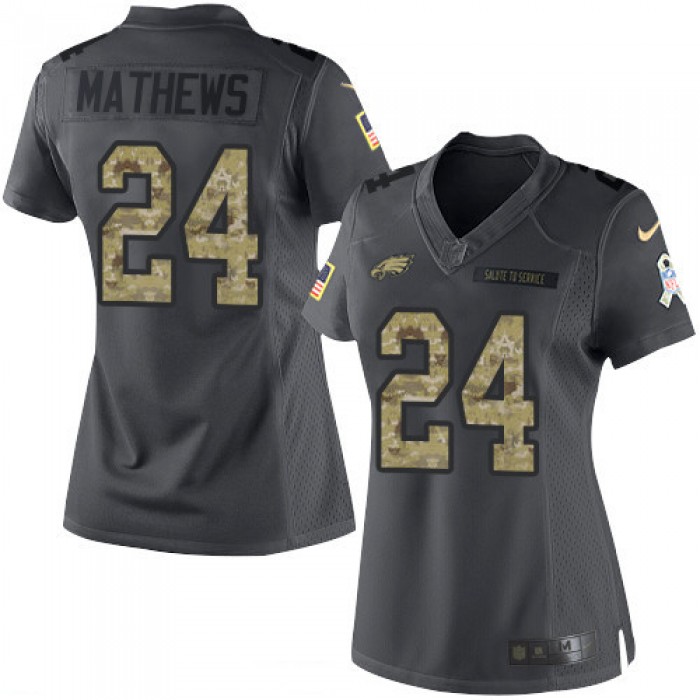 Women's Philadelphia Eagles #24 Ryan Mathews Black Anthracite 2016 Salute To Service Stitched NFL Nike Limited Jersey