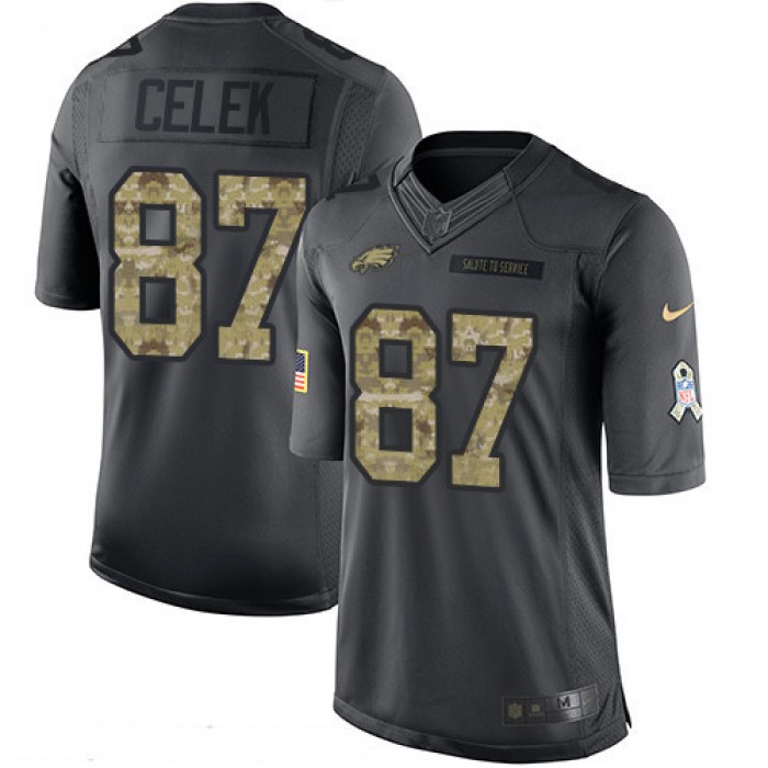 Men's Philadelphia Eagles #87 Brent Celek Black Anthracite 2016 Salute To Service Stitched NFL Nike Limited Jersey