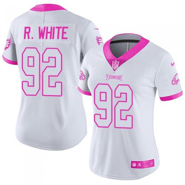 Nike Eagles #92 Reggie White White Pink Women's Stitched NFL Limited Rush Fashion Jersey