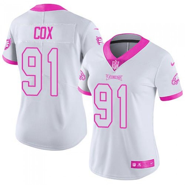 Nike Eagles #91 Fletcher Cox White Pink Women's Stitched NFL Limited Rush Fashion Jersey
