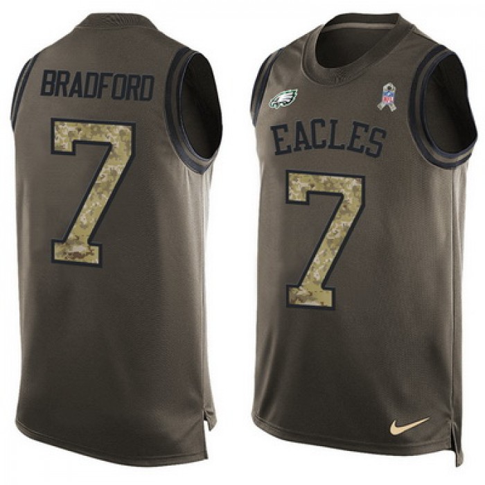 Men's Philadelphia Eagles #7 Sam Bradford Green Salute to Service Hot Pressing Player Name & Number Nike NFL Tank Top Jersey