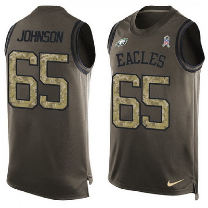 Men's Philadelphia Eagles #65 Lane Johnson Green Salute to Service Hot Pressing Player Name & Number Nike NFL Tank Top Jersey