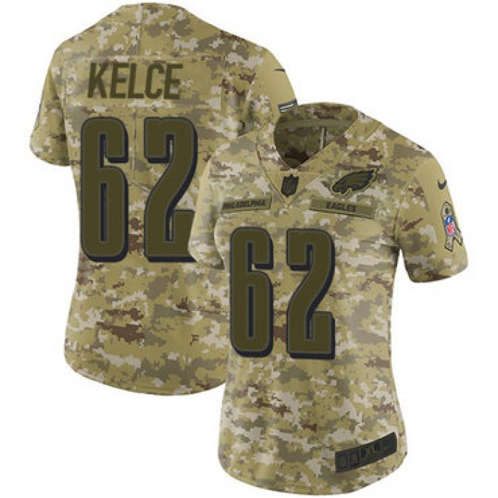 Nike Eagles #62 Jason Kelce Camo Women's Stitched NFL Limited 2018 Salute to Service Jersey