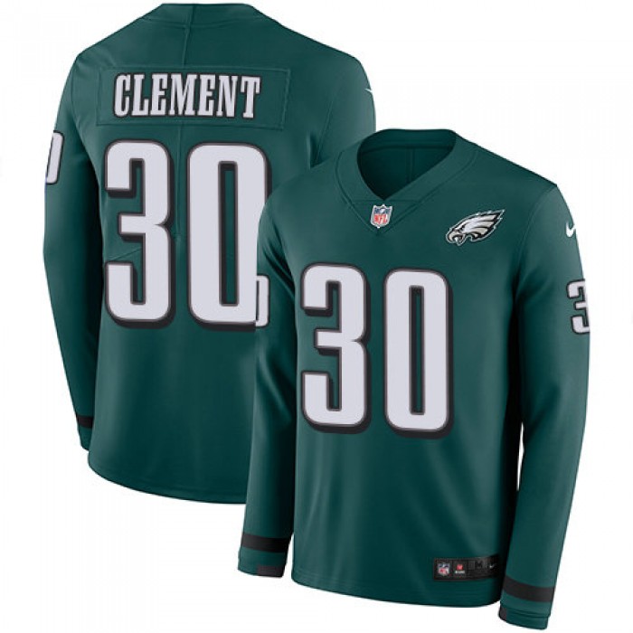 Nike Eagles 30 Corey Clement Midnight Green Team Color Men's Stitched NFL Limited Therma Long Sleeve Jersey