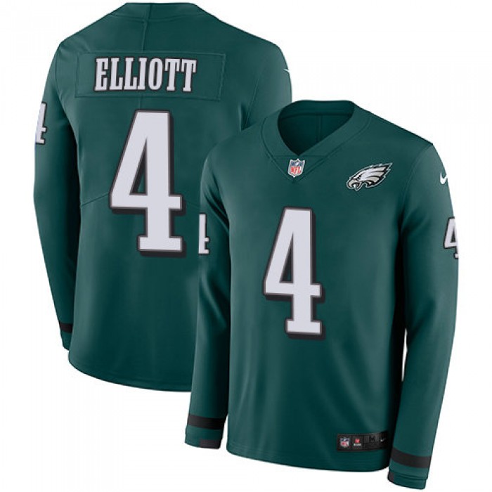 Nike Eagles 4 Jake Elliott Midnight Green Team Color Men's Stitched NFL Limited Therma Long Sleeve Jersey