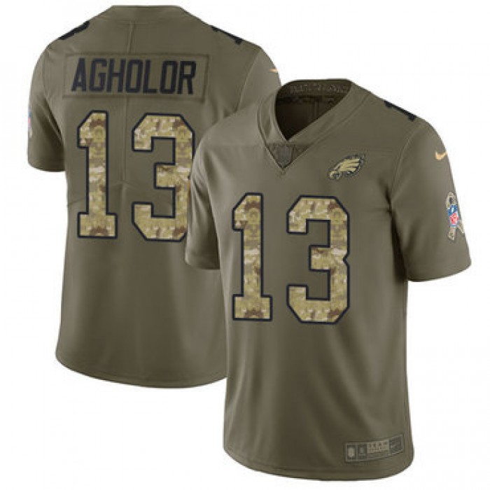 Youth Nike Philadelphia Eagles #13 Nelson Agholor Olive Camo Stitched NFL Limited 2017 Salute to Service Jersey