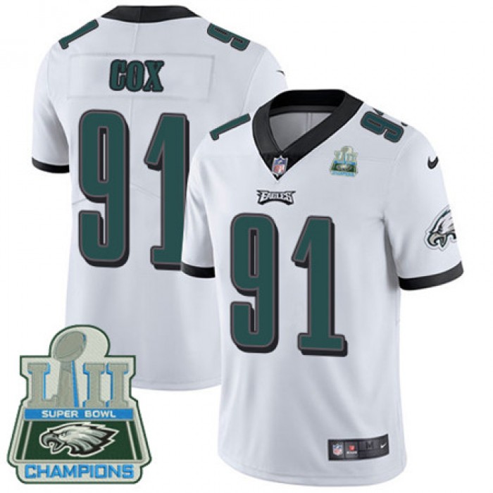 Nike Eagles #91 Fletcher Cox White Super Bowl LII Champions Men's Stitched NFL Vapor Untouchable Limited Jersey