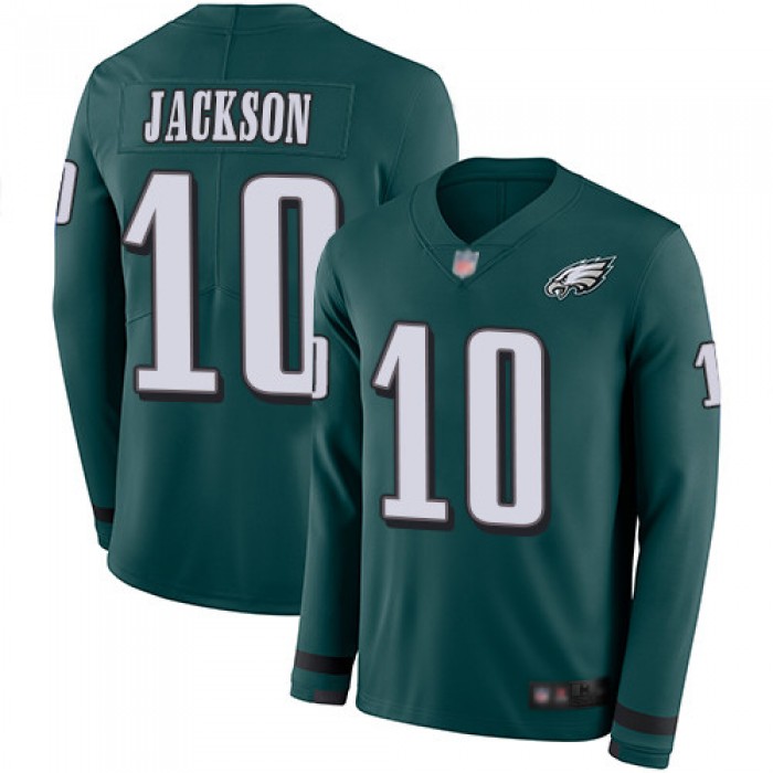 Men's Philadelphia Eagles #10 DeSean Jackson Midnight Green Team Color Stitched Football Limited Therma Long Sleeve Jersey