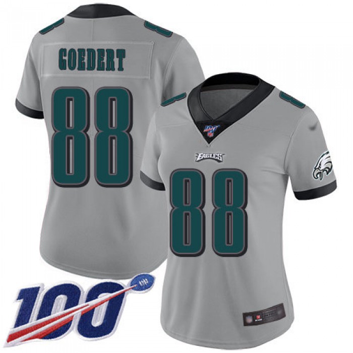 Nike Eagles #88 Dallas Goedert Silver Women's Stitched NFL Limited Inverted Legend 100th Season Jersey