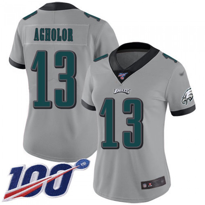 Nike Eagles #13 Nelson Agholor Silver Women's Stitched NFL Limited Inverted Legend 100th Season Jersey