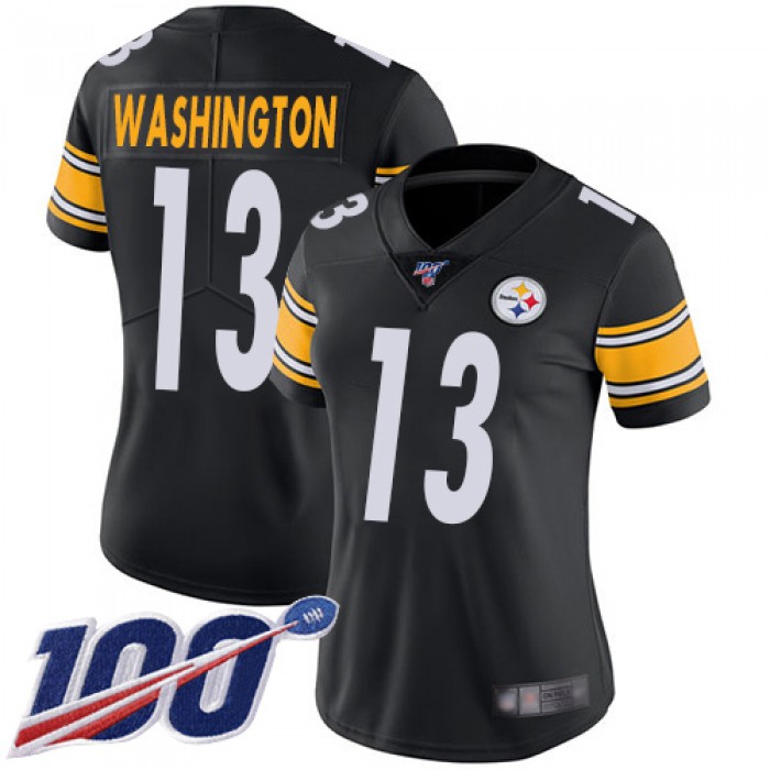 Nike Steelers #13 James Washington Black Team Color Women's Stitched NFL 100th Season Vapor Limited Jersey