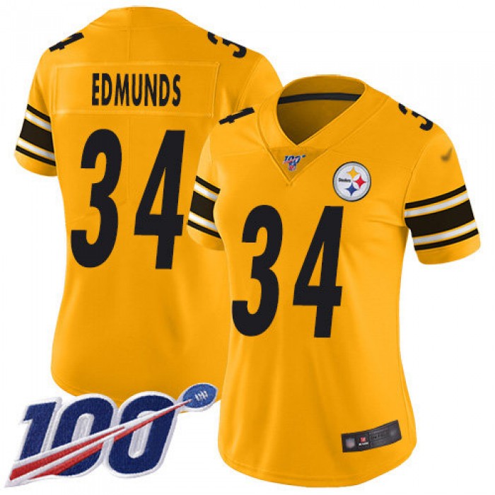 Nike Steelers #34 Terrell Edmunds Gold Women's Stitched NFL Limited Inverted Legend 100th Season Jersey