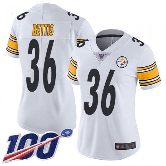 Nike Steelers #36 Jerome Bettis White Women's Stitched NFL 100th Season Vapor Limited Jersey