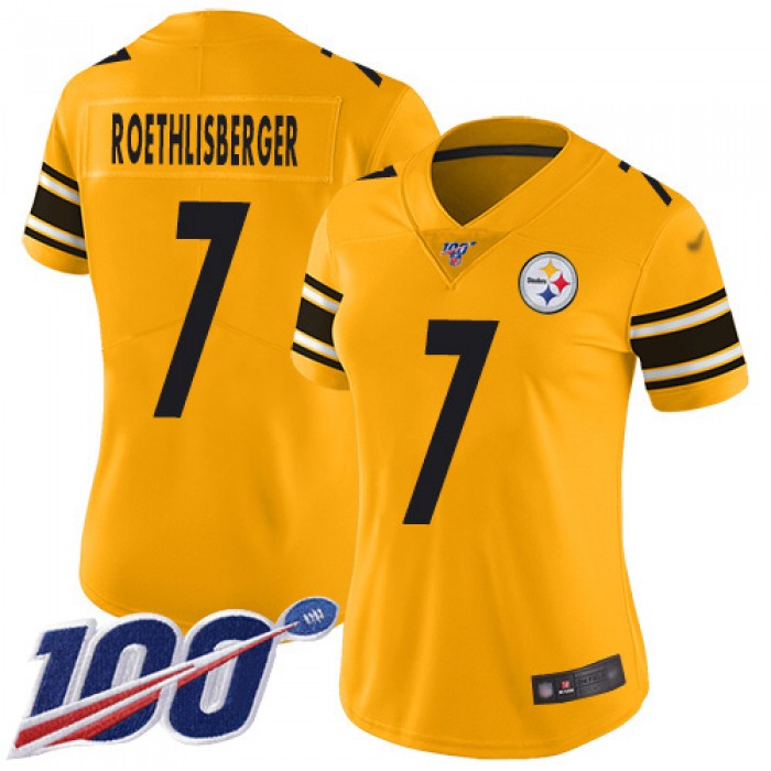 Nike Steelers #7 Ben Roethlisberger Gold Women's Stitched NFL Limited Inverted Legend 100th Season Jersey