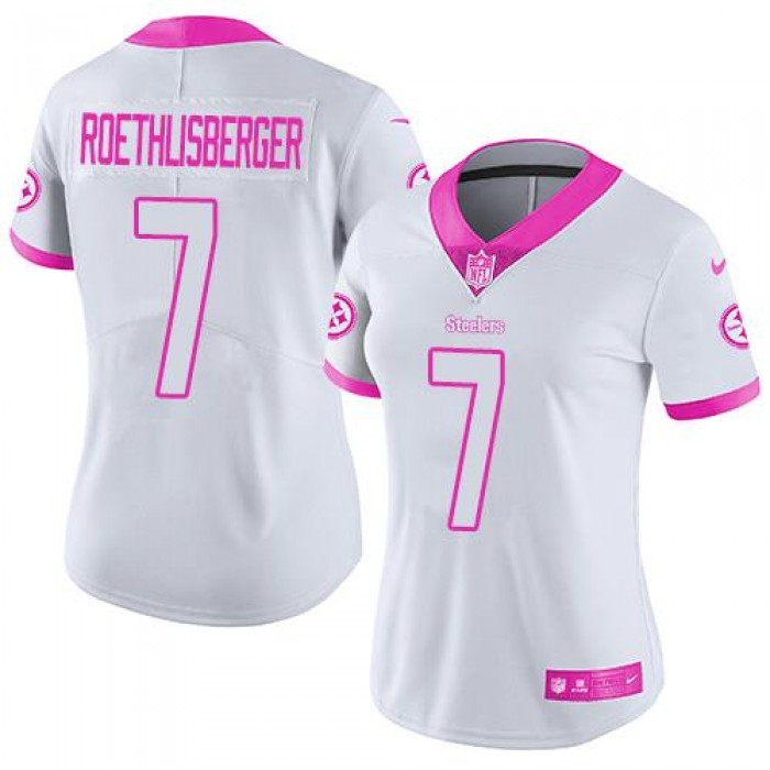 Nike Steelers #7 Ben Roethlisberger White Pink Women's Stitched NFL Limited Rush Fashion Jersey