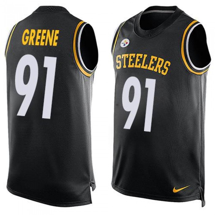 Men's Pittsburgh Steelers #91 Kevin Greene Black Hot Pressing Player Name & Number Nike NFL Tank Top Jersey