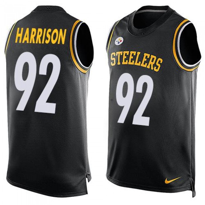 Men's Pittsburgh Steelers #92 James Harrison Black Hot Pressing Player Name & Number Nike NFL Tank Top Jersey