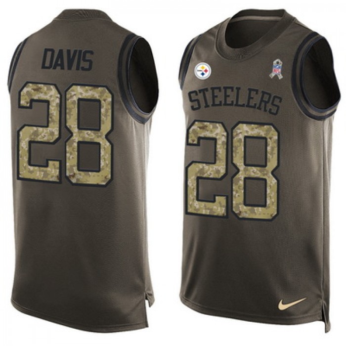 Men's Pittsburgh Steelers #28 Sean Davis Green Salute to Service Hot Pressing Player Name & Number Nike NFL Tank Top Jersey