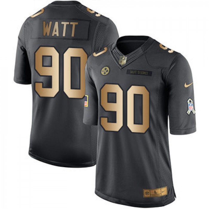 Youth Nike Steelers #90 T. J. Watt Black Stitched NFL Limited Gold Salute to Service Jersey