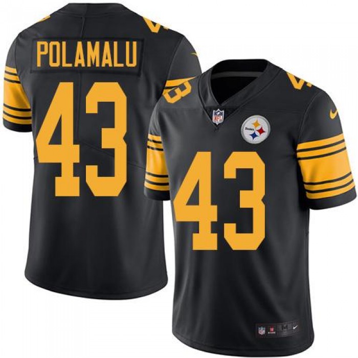 Youth Nike Steelers #43 Troy Polamalu Black Stitched NFL Limited Rush Jersey