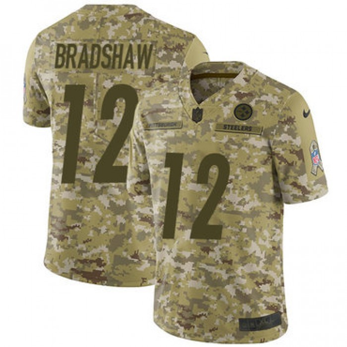 Nike Steelers #12 Terry Bradshaw Camo Men's Stitched NFL Limited 2018 Salute To Service Jersey