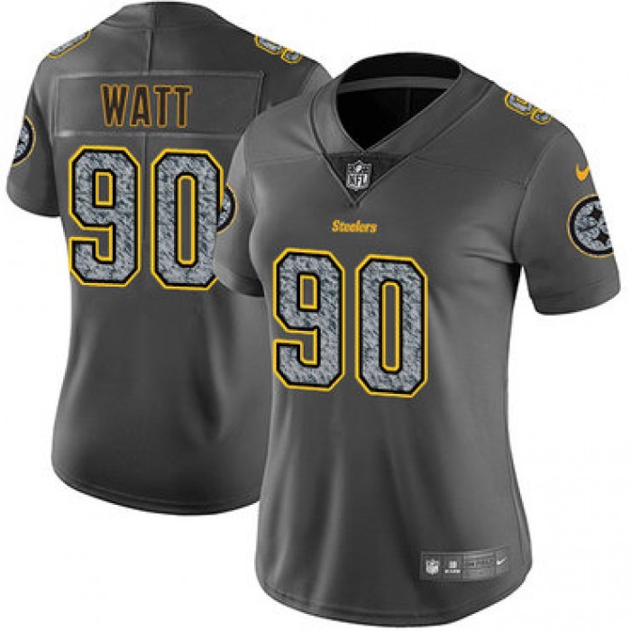 Women's Nike Pittsburgh Steelers #90 T. J. Watt Gray Static Stitched NFL Vapor Untouchable Limited Jersey