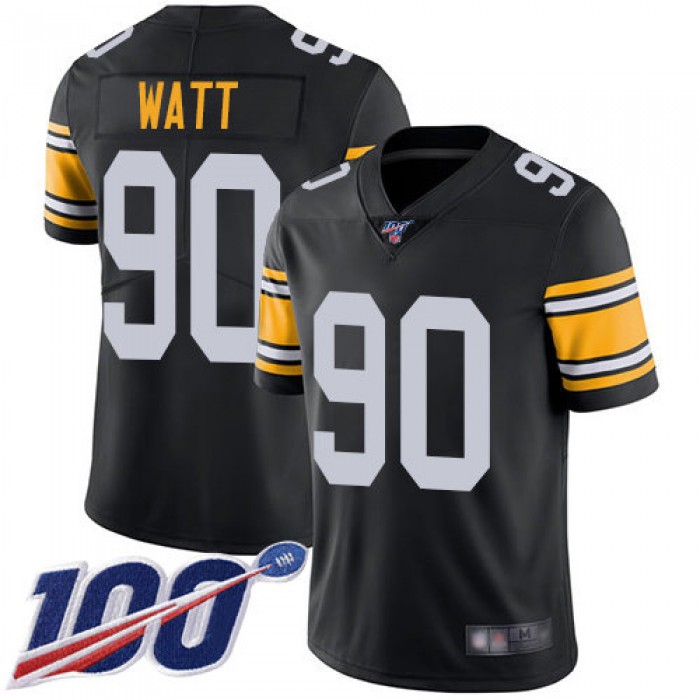 Steelers #90 T. J. Watt Black Alternate Men's Stitched Football 100th Season Vapor Limited Jersey