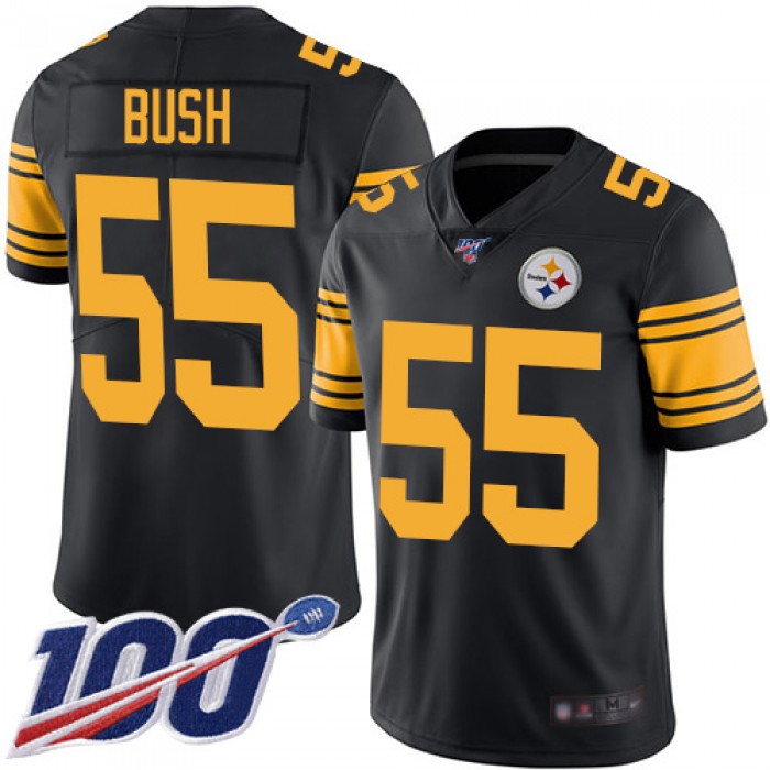 Steelers #55 Devin Bush Black Men's Stitched Football Limited Rush 100th Season Jersey