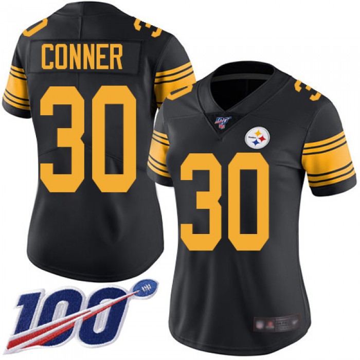Nike Steelers #30 James Conner Black Women's Stitched NFL Limited Rush 100th Season Jersey
