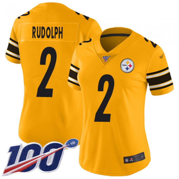 Steelers #2 Mason Rudolph Gold Women's Stitched Football Limited Inverted Legend 100th Season Jersey