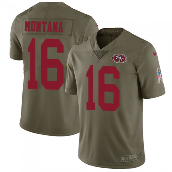 Men's Nike San Francisco 49ers #16 Joe Montana Olive 2017 Salute to Service NFL Limited Stitched Jersey