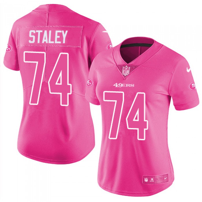 Nike 49ers #74 Joe Staley Pink Women's Stitched NFL Limited Rush Fashion Jersey