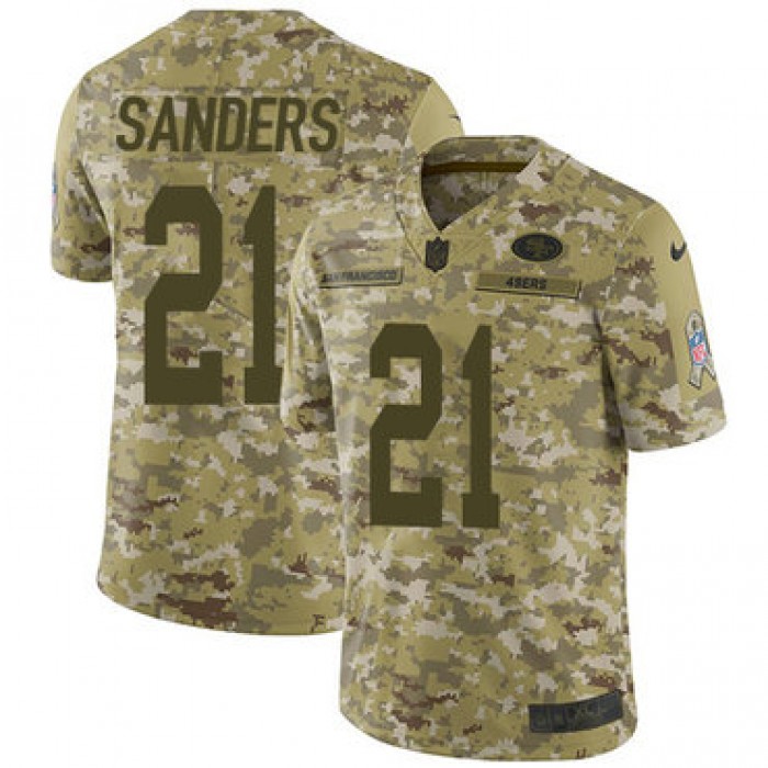 Nike 49ers #21 Deion Sanders Camo Men's Stitched NFL Limited 2018 Salute To Service Jersey
