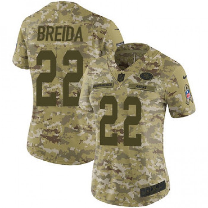 Nike 49ers #22 Matt Breida Camo Women's Stitched NFL Limited 2018 Salute to Service Jersey