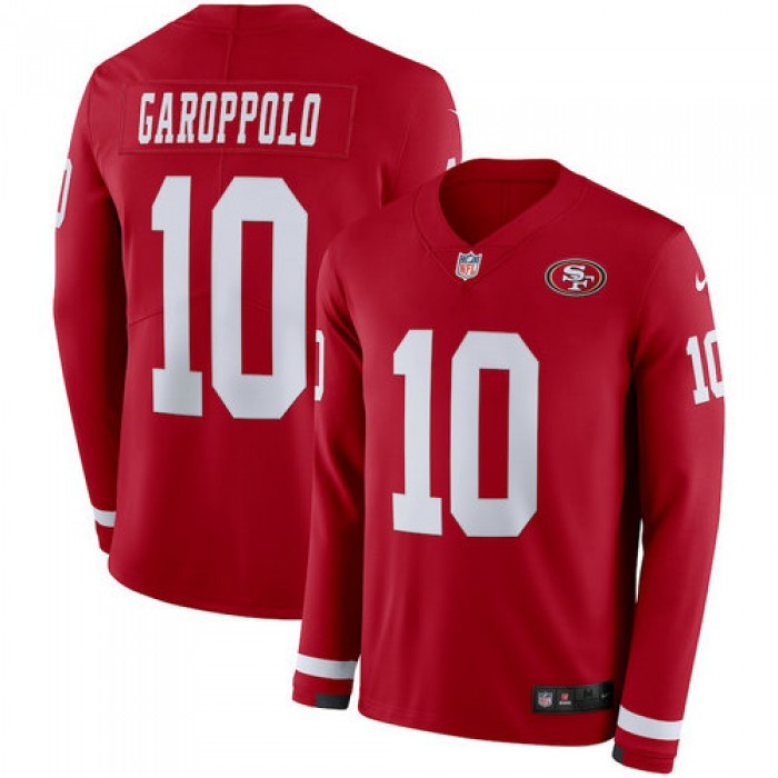 Men Nike San Francisco 49ers 10 Jimmy Garoppolo Red Therma Long Sleeve Jersey