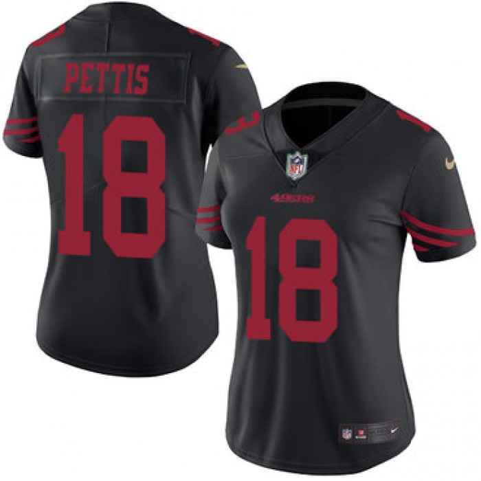 Nike 49ers #18 Dante Pettis Black Women's Stitched NFL Limited Rush Jersey