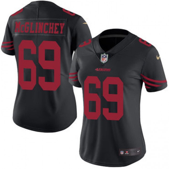 Nike 49ers #69 Mike McGlinchey Black Women's Stitched NFL Limited Rush Jersey