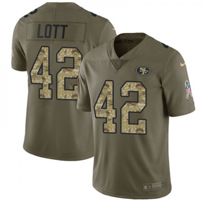 Nike 49ers #42 Ronnie Lott Olive Camo Men's Stitched NFL Limited 2017 Salute To Service Jersey