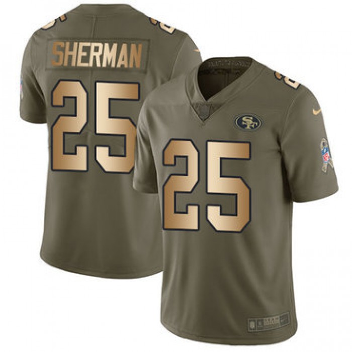 Nike 49ers #25 Richard Sherman Olive Gold Men's Stitched NFL Limited 2017 Salute To Service Jersey