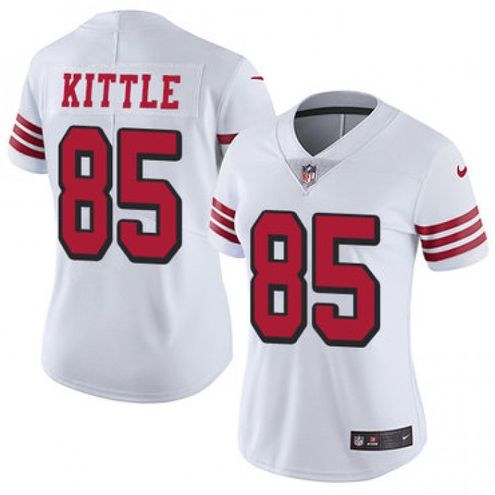 Women's Nike San Francisco 49ers #85 George Kittle White Rush Stitched NFL Vapor Untouchable Limited Jersey