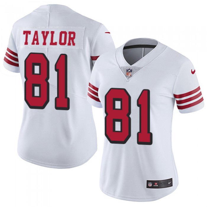 Women's Nike San Francisco 49ers #81 Trent Taylor White Rush Stitched NFL Vapor Untouchable Limited Jersey