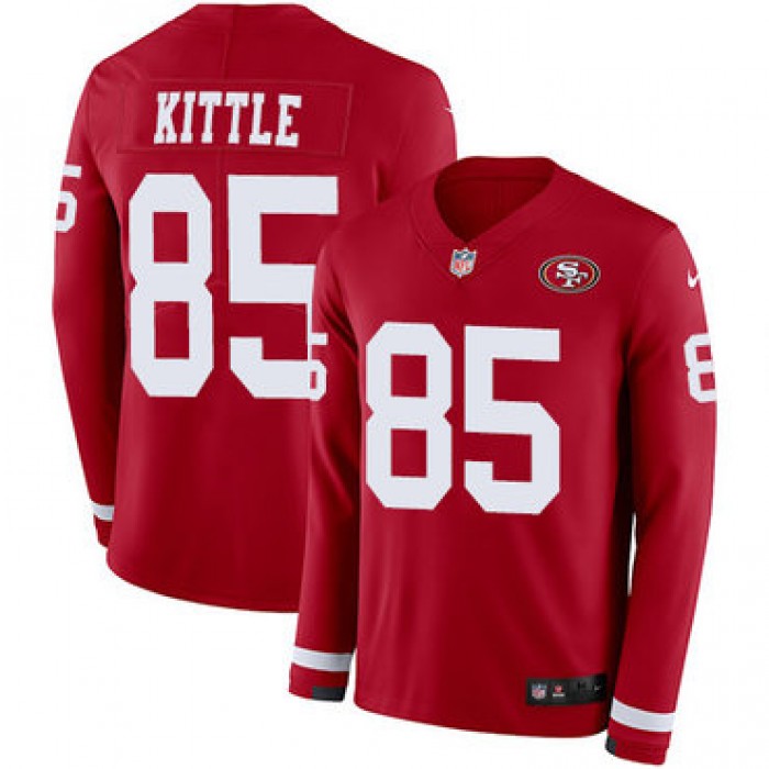 Nike 49ers #85 George Kittle Red Team Color Men's Stitched NFL Limited Therma Long Sleeve Jersey
