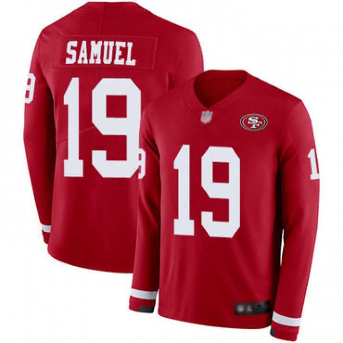 49ers #19 Deebo Samuel Red Team Color Youth Stitched Football Limited Therma Long Sleeve Jersey