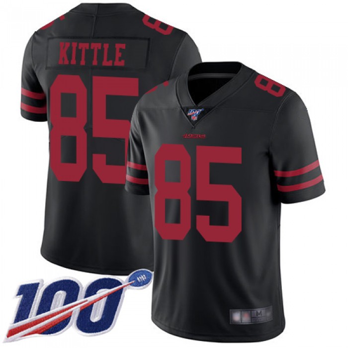 49ers #85 George Kittle Black Alternate Men's Stitched Football 100th Season Vapor Limited Jersey