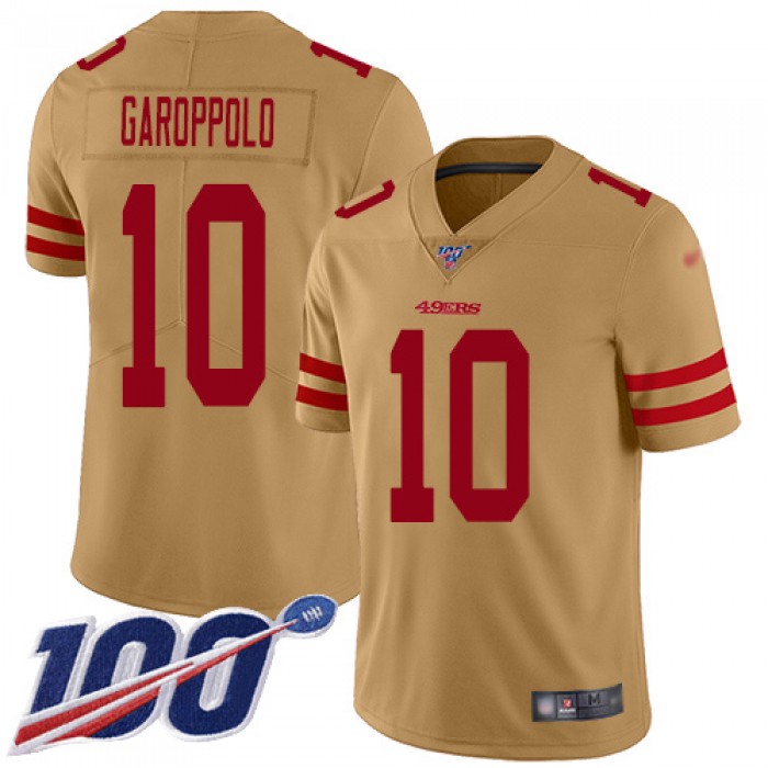 49ers #10 Jimmy Garoppolo Gold Men's Stitched Football Limited Inverted Legend 100th Season Jersey