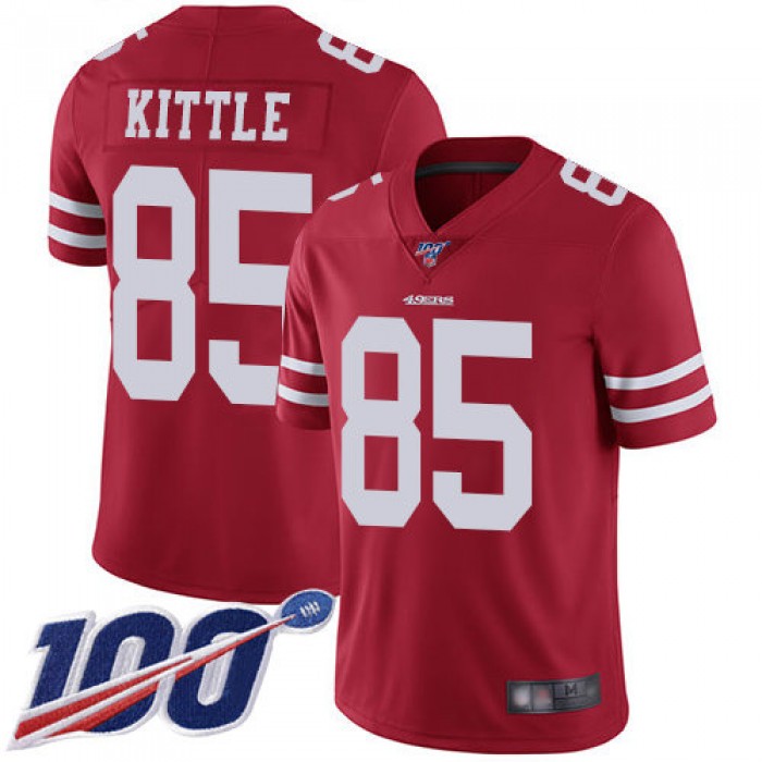 49ers #85 George Kittle Red Team Color Men's Stitched Football 100th Season Vapor Limited Jersey