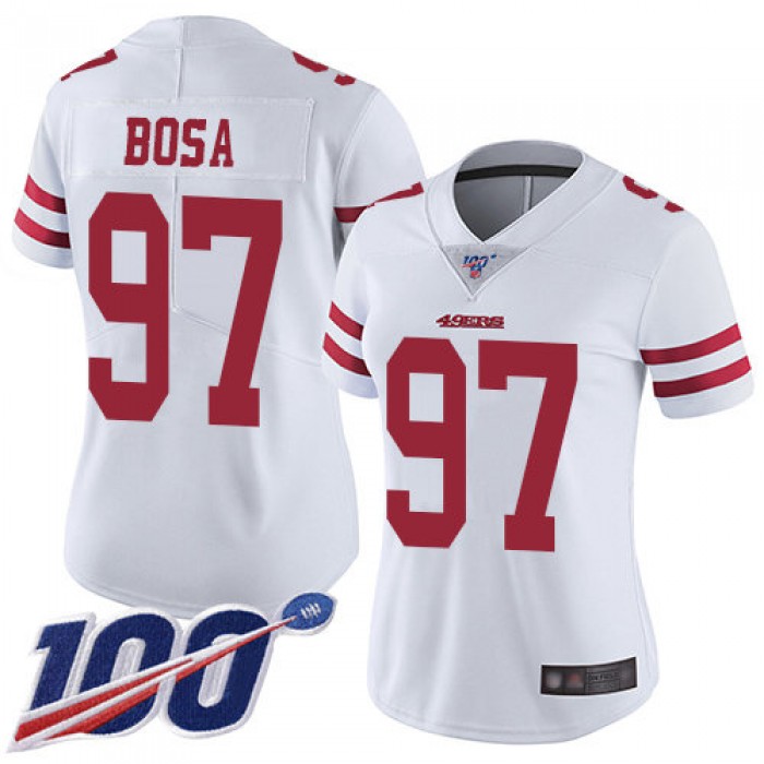 Nike 49ers #97 Nick Bosa White Women's Stitched NFL 100th Season Vapor Limited Jersey